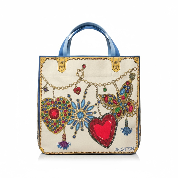 Brighton Blue White Multi-color Gem LOVE Canvas Tote Bag - Picture 2 of 10